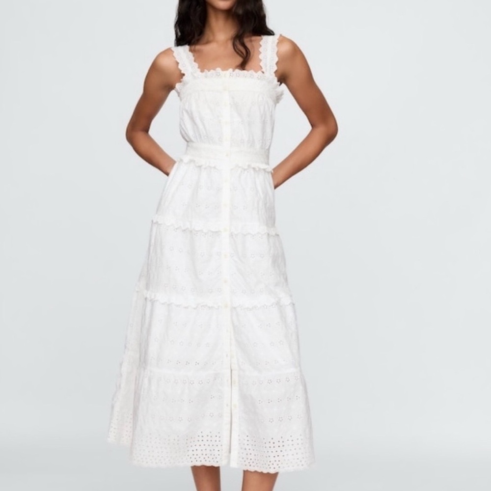 GAP x Doen White Eyelet Tiered Button-Front Dress